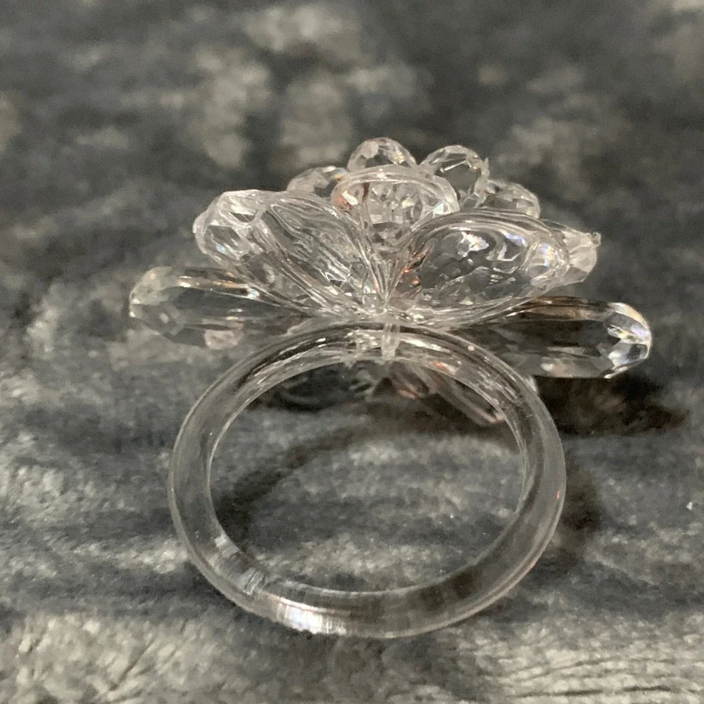 Clear Acrylic Flower Napkin Rings 3D Floral Set of 9 Party Wedding Shower